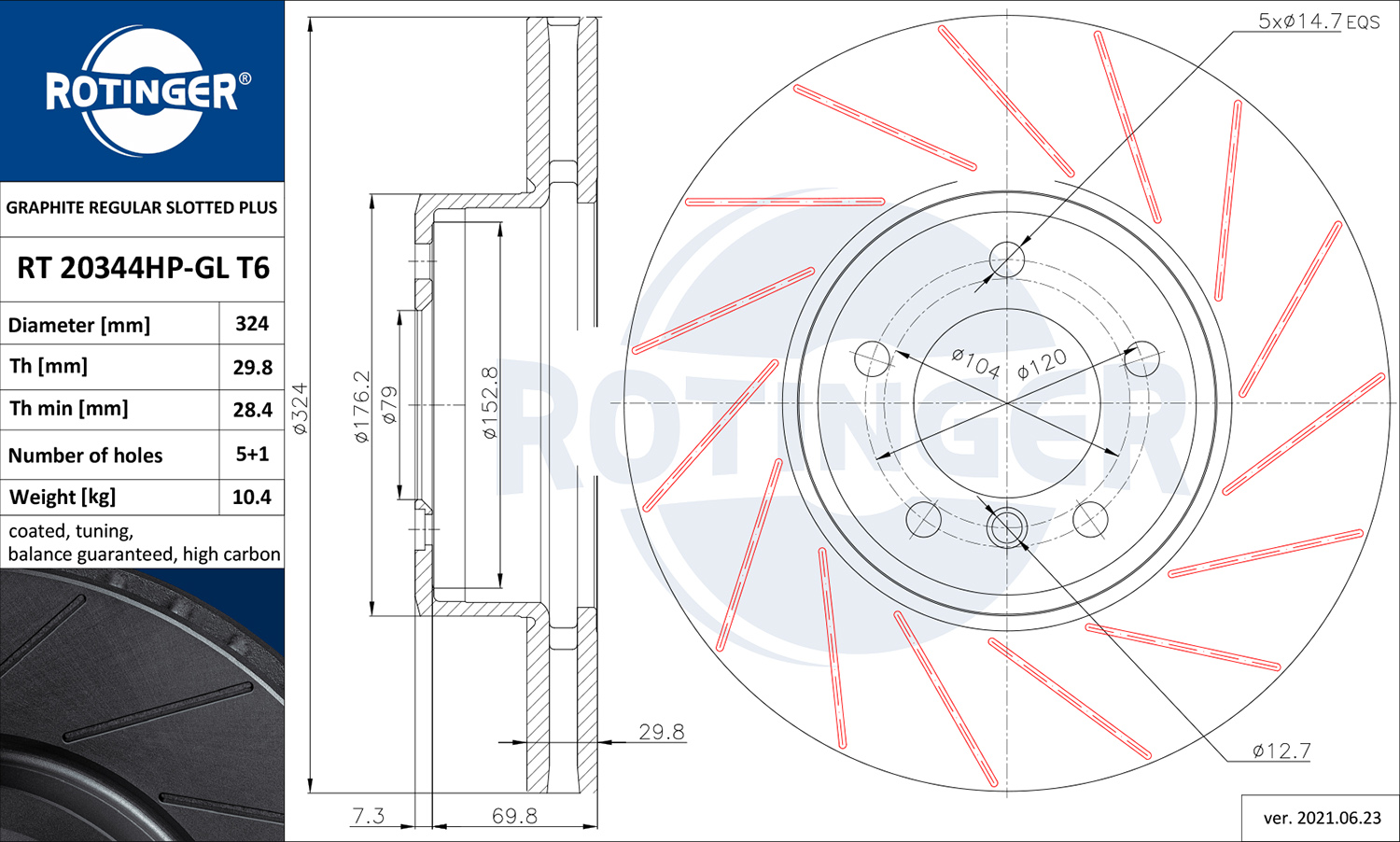 ROTINGER Féktárcsa, mind RT20344HP-GLT6_ROT